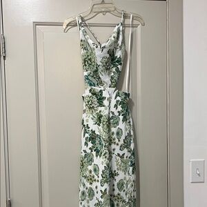That’s So Fetch Cowl Neck Backless Floral Dress in Green and White